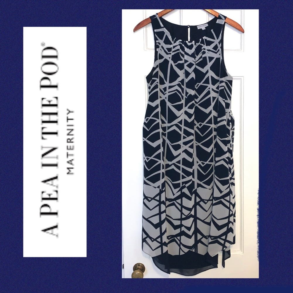 A Pea In The Pod Navy and White Geometric Print Sleeveless Maternity Dress